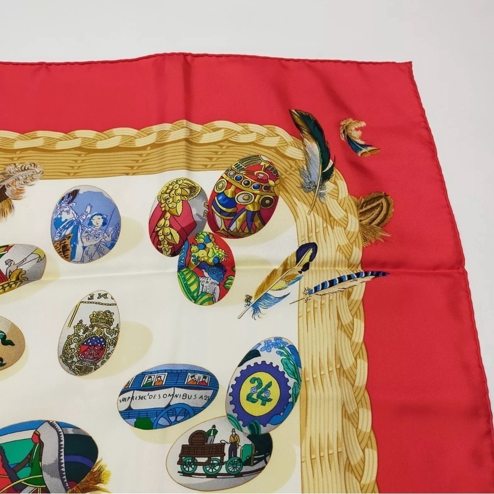 Hermes scarf Carre 90 Reds Silk100% 35X35 - Picture 5 of 9